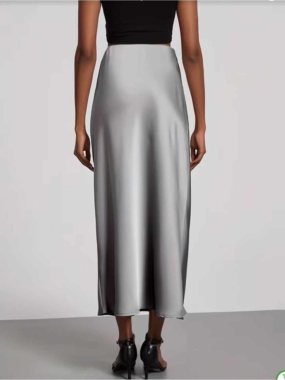 Elegant Silver Satin Skirt High Waisted Maxi Slip 90s Aesthetic Liquid Silk Y2K - Picture 2 of 3